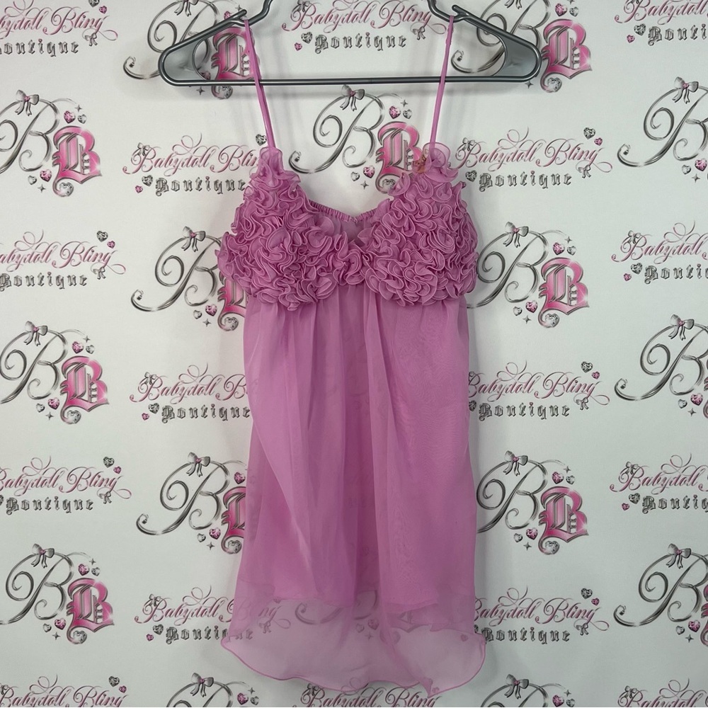 La senza babydoll mini dress top tank ruffles Pink Floral Sheer Babydoll Dress